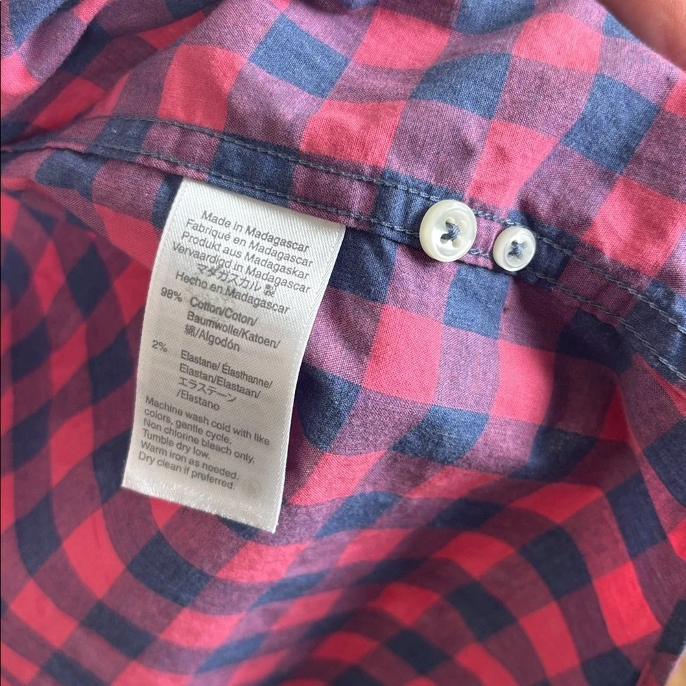 J. Crew Slim Stretch Button Down Shirt Pink Blue Gingham Checkered size Large